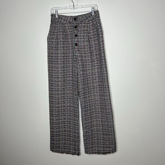 Tularosa Pants Womens Medium Tweed Colorful Wide Leg Fringe Hem Lined High Rise - Picture 15 of 16